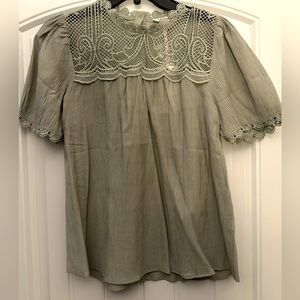 Light Sage Green High-neck Lace Top